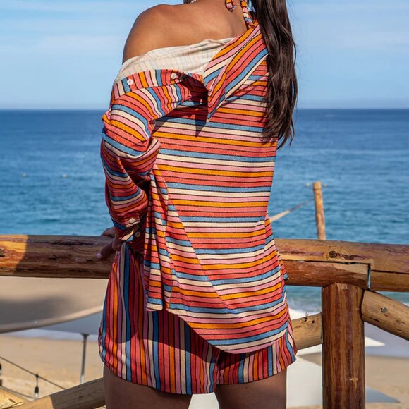 NWT Vetchy Womens Size Small Sunset Stripe Shirt & Shorts 2 Pieces Set - Picture 2 of 16